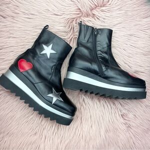 Black Star and Heart Platform Ankle Boots